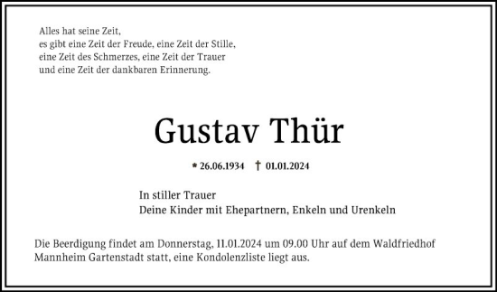 Traueranzeige von Gustav Thür von Mannheimer Morgen