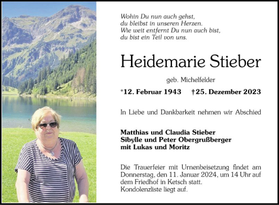 Traueranzeige von Heidemarie Stieber von Schwetzinger Zeitung