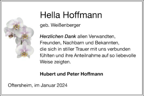 Traueranzeige von Hella Hoffmann von Schwetzinger Zeitung