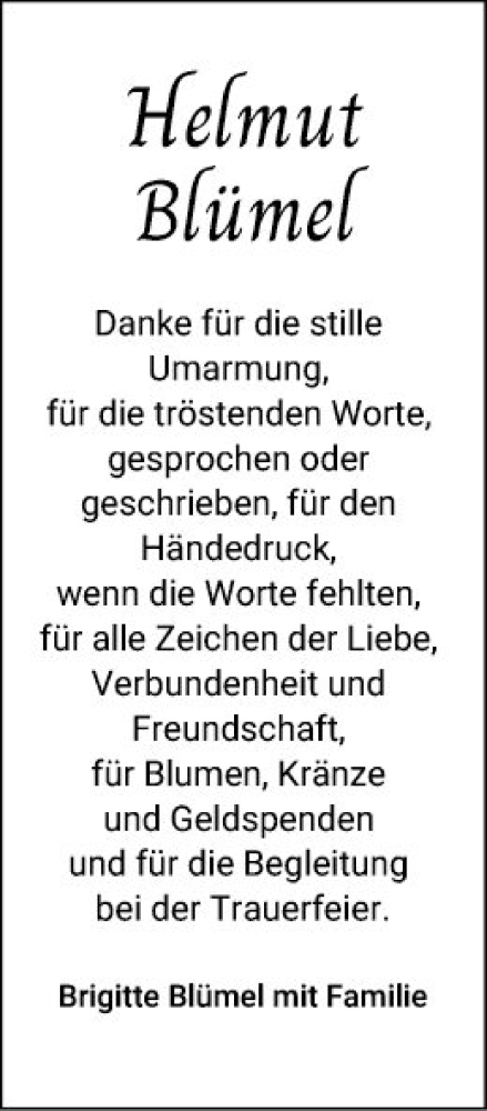 Traueranzeige von Helmut Blümel von Mannheimer Morgen