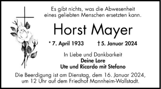 Traueranzeige von Horst Mayer von Mannheimer Morgen
