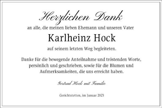 Traueranzeige von Karlheinz Hock von Fränkische Nachrichten