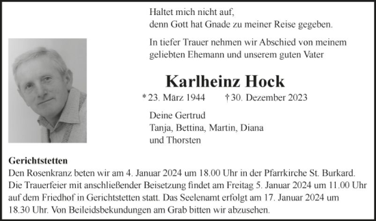 Traueranzeige von Karlheinz Hock von Fränkische Nachrichten