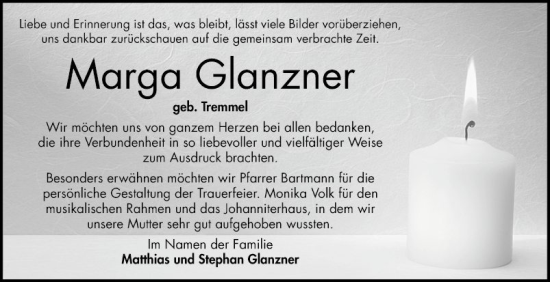 Traueranzeige von Marga Glanzner von Bergsträßer Anzeiger