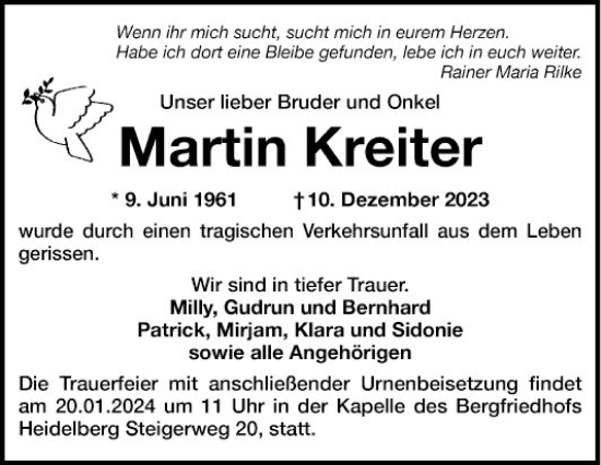 Traueranzeigen Von Martin Kreiter | Trauerportal Ihrer Tageszeitung