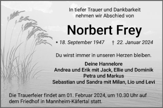 Traueranzeige von Norbert Frey von Mannheimer Morgen