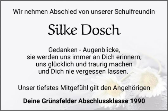 Traueranzeige von Silke Dosch von Fränkische Nachrichten