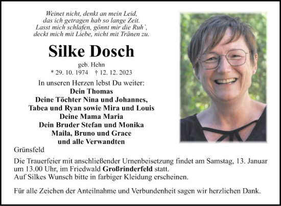 Traueranzeige von Silke Dosch von Fränkische Nachrichten