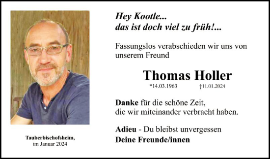 Traueranzeige von Thomas Hohler von Fränkische Nachrichten