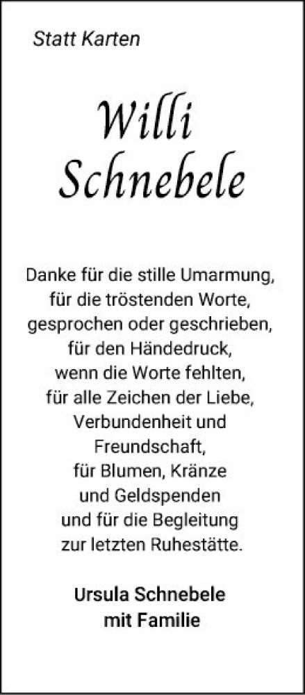 Traueranzeige von Willi Schnebele von Mannheimer Morgen