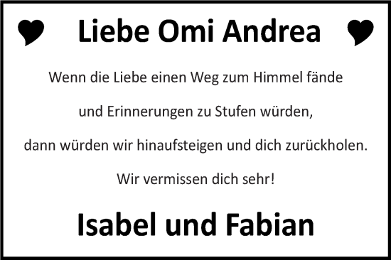 Traueranzeige von Andrea Köhnlechner von Fränkische Nachrichten