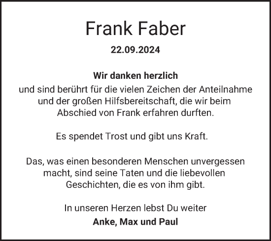 Traueranzeige von Frank Faber von Bergsträßer Anzeiger