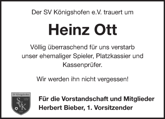 Traueranzeige von Heinz Ott von Fränkische Nachrichten