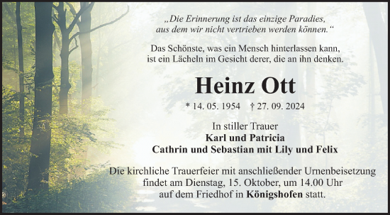 Traueranzeige von Heinz Ott von Fränkische Nachrichten