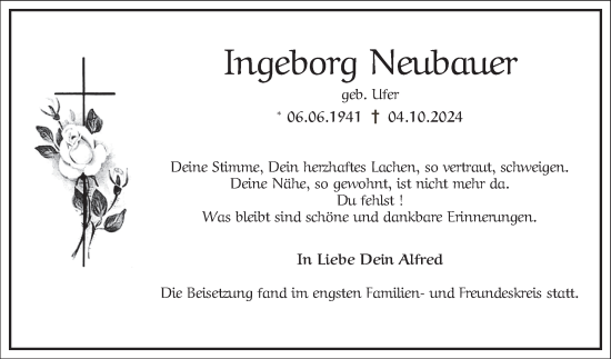 Traueranzeige von Ingeborg Neubauer von Mannheimer Morgen