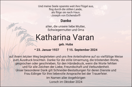 Traueranzeige von Katharina Varan von Bergsträßer Anzeiger