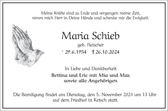 Traueranzeige von Maria Schieb von Schwetzinger Zeitung