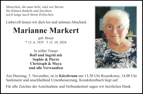 Traueranzeige von Marianne Markert von Fränkische Nachrichten