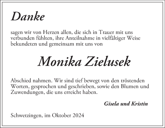 Traueranzeige von Monika Zielusek von Schwetzinger Zeitung