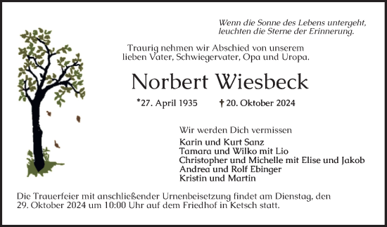 Traueranzeige von Norbert Wiesbeck von Schwetzinger Zeitung