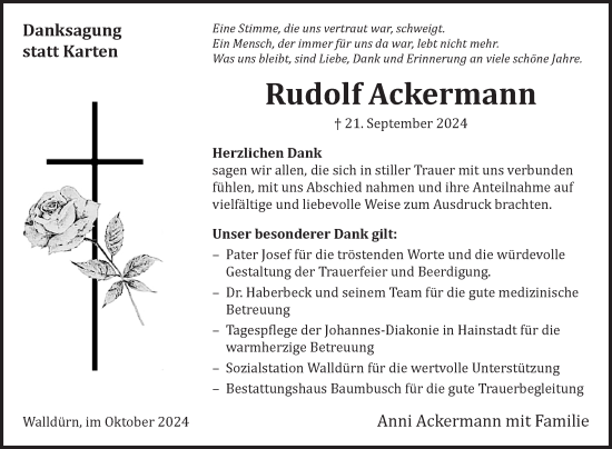 Traueranzeige von Rudolf Ackermann von Fränkische Nachrichten