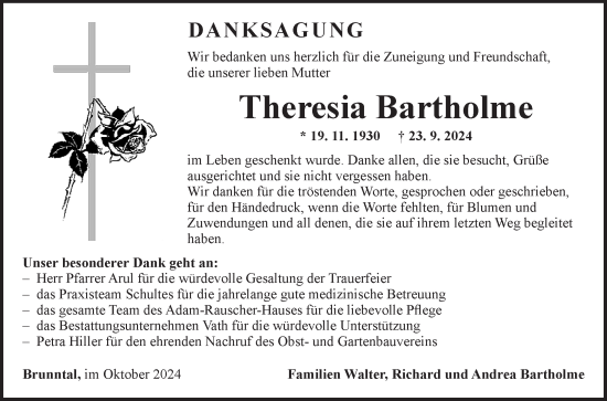 Traueranzeige von Thersia Barthome von Fränkische Nachrichten