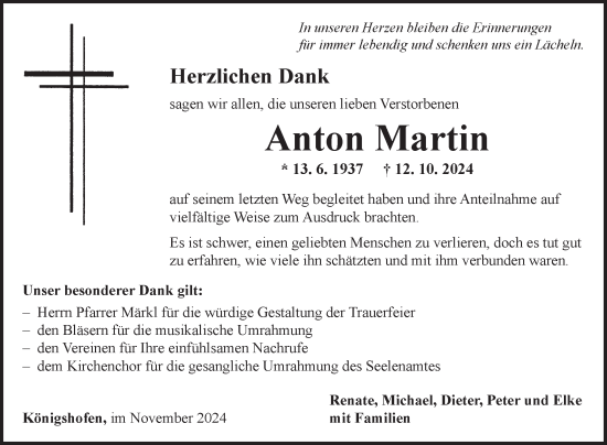 Traueranzeige von Anton Martin von Fränkische Nachrichten