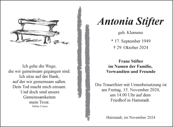 Traueranzeige von Antonia Stifter von Fränkische Nachrichten