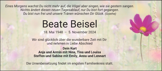 Traueranzeige von Beate Beisel von Mannheimer Morgen