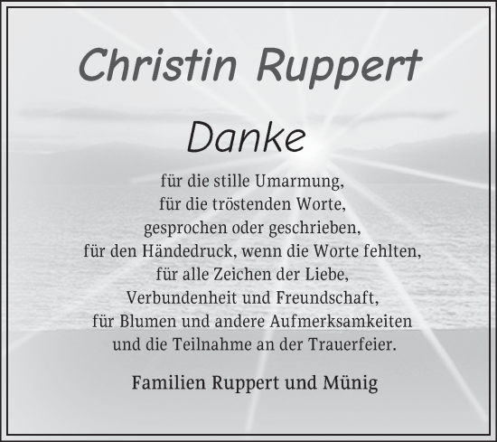 Traueranzeige von Christin Ruppert von Fränkische Nachrichten