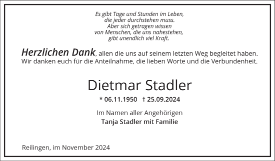 Traueranzeige von Dietmar Stadler von Schwetzinger Zeitung