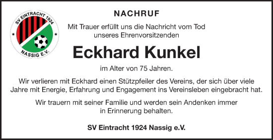 Traueranzeige von Eckhard Kunkel von Fränkische Nachrichten