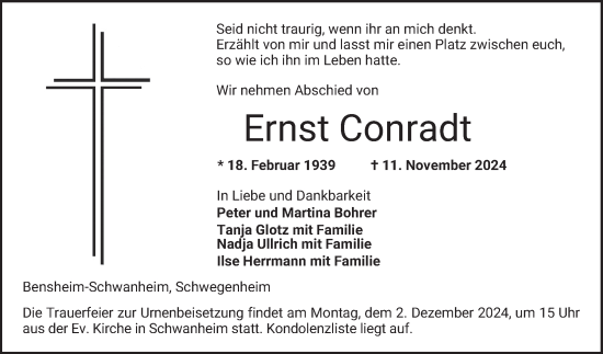 Traueranzeige von Ernst Conradt von Bergsträßer Anzeiger