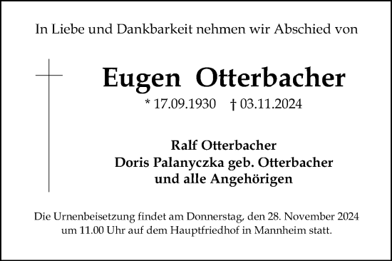 Traueranzeige von Eugen Otterbacher von Mannheimer Morgen