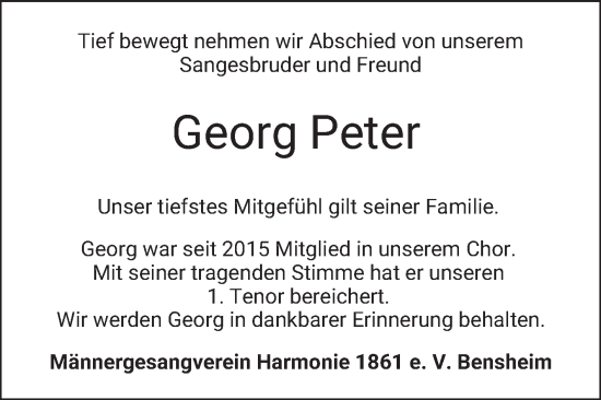 Traueranzeige von Georg Peter von Bergsträßer Anzeiger