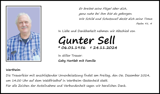 Traueranzeige von Gunter Sell von Fränkische Nachrichten