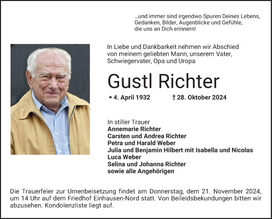 Traueranzeige von Gustl Richter von Bergsträßer Anzeiger