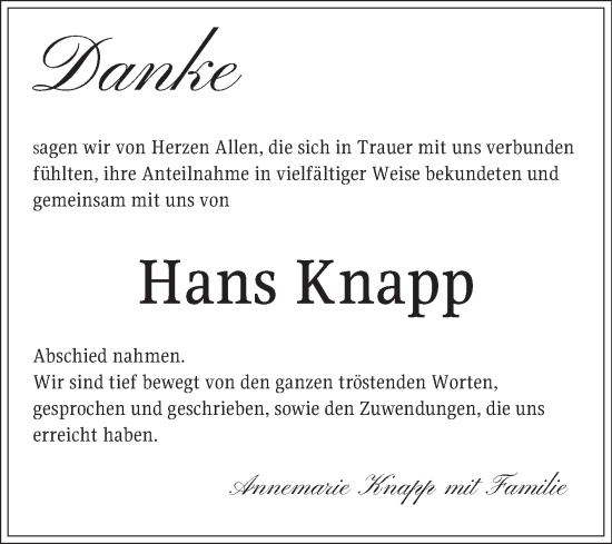 Traueranzeige von Hans Knapp von Bergsträßer Anzeiger