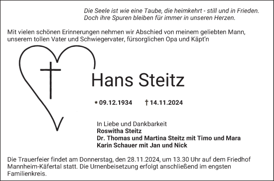 Traueranzeige von Hans Steitz von Mannheimer Morgen