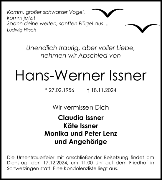 Traueranzeige von Hans-Werner Issner von Mannheimer Morgen