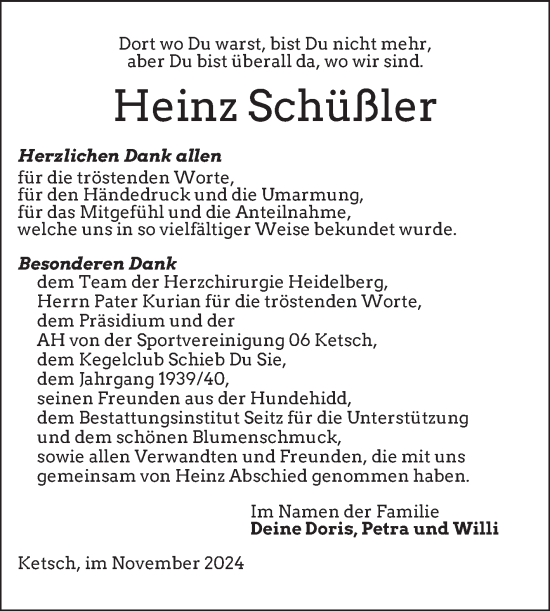 Traueranzeige von Heinz Schüßler von Schwetzinger Zeitung