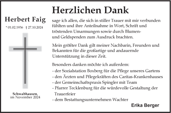 Traueranzeige von Herbert Faig von Fränkische Nachrichten