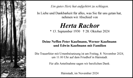 Traueranzeige von Herta Rachor von Fränkische Nachrichten