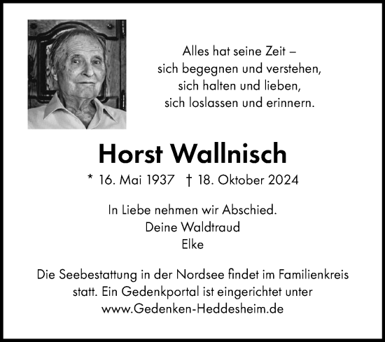 Traueranzeige von Horst Wallnisch von Mannheimer Morgen