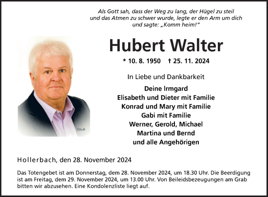 Traueranzeige von Hubert Walter von Fränkische Nachrichten