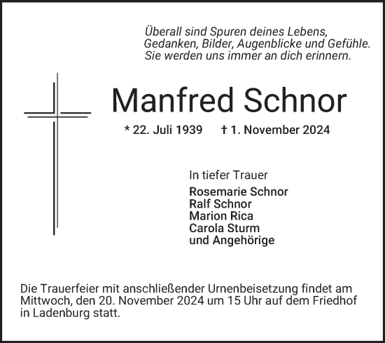 Traueranzeige von Manfred Schnor von Mannheimer Morgen