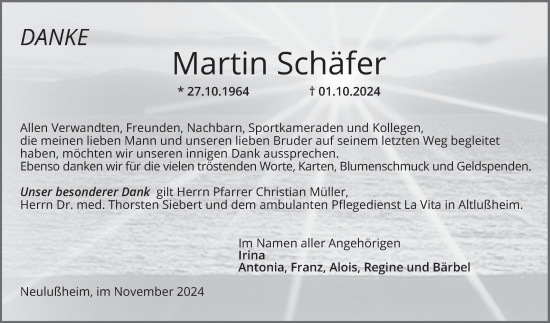 Traueranzeige von Martin Schäfer von Schwetzinger Zeitung