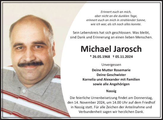 Traueranzeige von Michael Jarosch von Fränkische Nachrichten