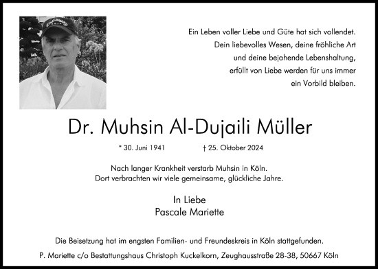 Traueranzeige von Muhsin Al-Dujaili Müller von Mannheimer Morgen