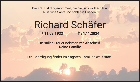 Traueranzeige von Richard Schäfer von Bergsträßer Anzeiger